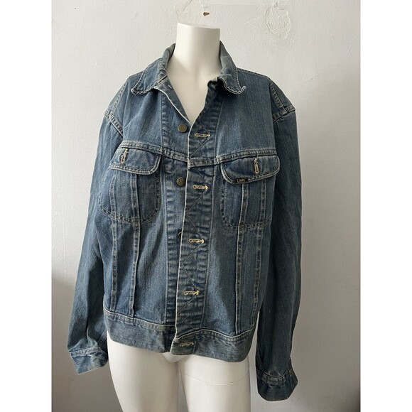 VTG 60s 70s Lee Riders Denim Jean Trucker Jacket PATD 153438 Made in USA Blue